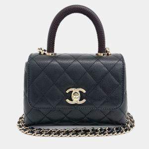 Chanel Black Leather Caviar Coco Handle 16 bag