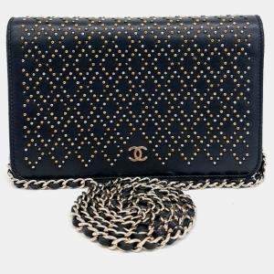 Chanel Black Leather WOC Studded Mini Crossbody Bag