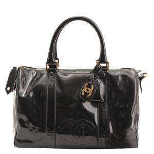 Pre Owned Chanel Black Patent Leather Vintage CC Boston Bag