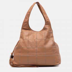 Chanel Brown Calfskin Square Stitch Tassel Hobo