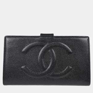 Chanel Long CC Black Leather Wallet