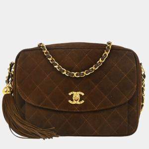 Chanel Front Pocket Small Brown Suede Camera Bag 