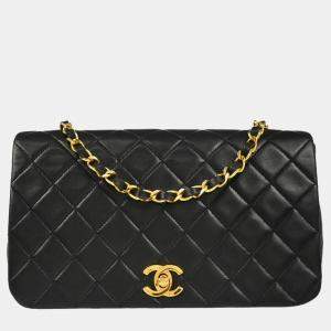 Chanel Full Flap Black Small Lambskin Turnlock Shoulder Bag