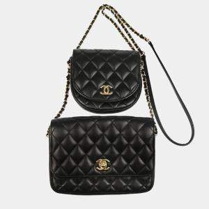 Chanel Side Pack Double Black Lambskin Quilted Bag