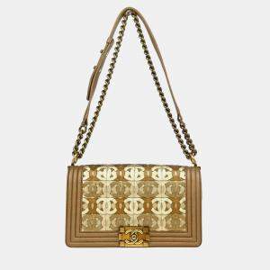 Chanel Boy Medium Gold Lambskin Shoulder Bag 