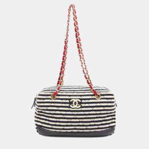 Chanel Black White Quilted Jersey and Lambskin Coco Sailor Camera Bag