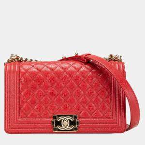 Chanel Red Old Medium Quilted Caviar Boy Flap