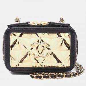 Chanel Black/Gold Extra Mini CC Quilted Golden Plate Vanity Crossbody