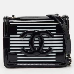 Chanel Black Patent Leather Plexiglass Striped CC Mini Boy Brick Flap Bag