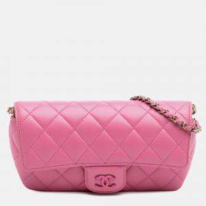 Chanel Pink CC Quilted Lambskin Sunglasses Case with Chain