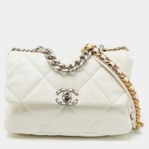 Chanel White Quilted Leather Small 19 Flap Bag