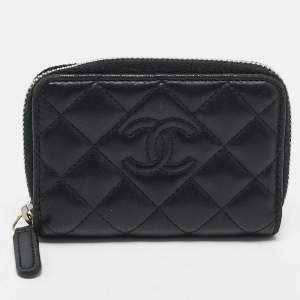 Chanel Black Quilted Leather Zipped Coin Purse