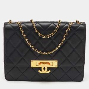 Chanel Black Quilted Leather Medium CC Golden Class Flap Bag