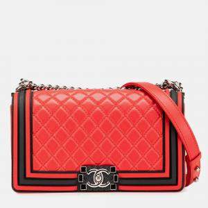 Chanel Black/Red Old Medium Bicolor Quilted Lambskin and Rubber Boy Flap