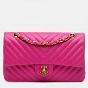 Chanel Pink Medium Classic Chevron Lambskin Double Flap