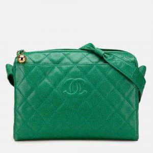Chanel Green CC Quilted Caviar Camera Bag