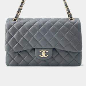 Chanel Jumbo Matelassé Double Flap Gray Caviar Leather Chain Shoulder Bag 30