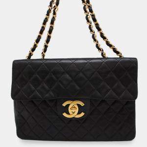 Chanel Jumbo Matelasse Chain shoulder Bag Black Lambskin Size 34