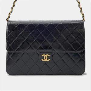 Chanel Matelasse Push Lock Chain shoulder Bag Black Lambskin