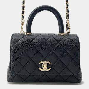 Chanel Coco Handle 2Way Shoulder Bag Black Caviar Leather Size Xxs