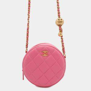 Chanel Round Cocoball Chain shoulder Bag Pink Lambskin