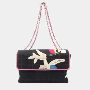 Chanel Black Chocolate Bar Reissue Canvas Printed Multipocket Flap