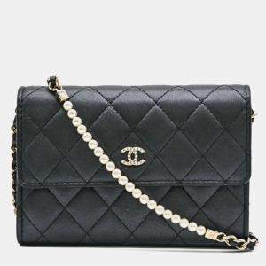 Chanel Boy Chanel Matelasse Chain Wallet Black Faux Pearl