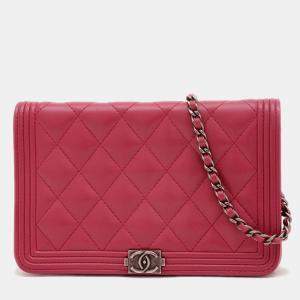 Chanel Boy Chain Wallet Lambskin Pink 