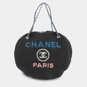 Chanel Deauville Round Chain Shoulder Bag Shearling Leather Black
