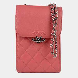 Chanel Shoulder Bag Phone Pouch Leather Pink