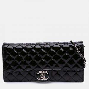 Chanel Black Quilted Patent East West Wallet On Chain