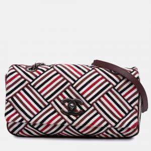 Chanel Red/White CC Canvas Stripe Flap