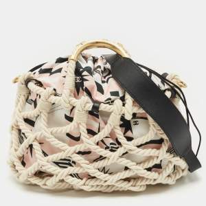 Chanel White/Multicolor Printed Fabric and Rope Shopper Tote