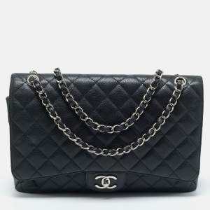 Chanel Black Quilted Caviar Leather Maxi Classic Double Flap Bag