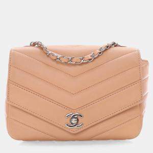 Chanel Nude Calfskin Chevron Flap Bag