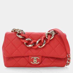 Chanel Small Red Lambskin Resin Bi Color Chain Flap Bag