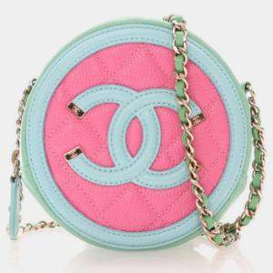 Chanel Multicolor Caviar Round Filigree Clutch With Chain