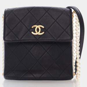 Chanel Small Black Calfskin About Pearls Hobo