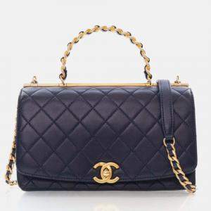 Chanel Small Navy Lambskin La Parisienne Top Handle Flap Bag