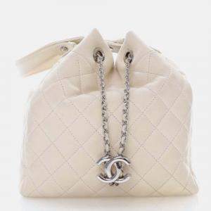 Chanel White Caviar CC Chain Drawstring Bucket Bag