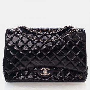 Chanel Maxi Black Patent Classic Double Flap Bag