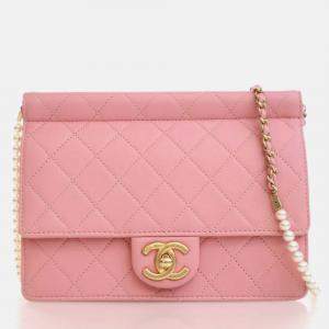 Chanel Pink Goatskin Pearl Chain Flap Bag