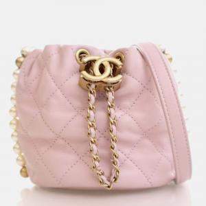 Chanel Mini Pink Lambskin About Pearls Drawstring Bucket Bag