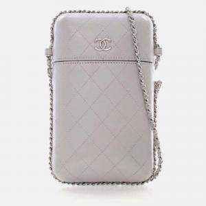 Chanel Grey Lambskin Chain Around Phone Holder