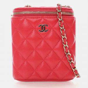 Chanel Mini Pink Caviar Vanity Case With Chain