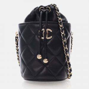 Chanel Mini Black Lambskin Bucket Bag With Chain