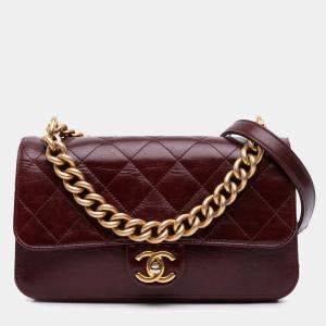 Chanel Red Small Aged Calfskin Straight Lined Flap