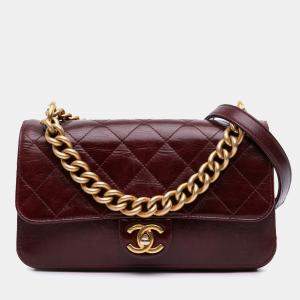 Chanel Red Small Aged Calfskin Straight Lined Flap