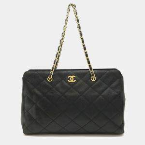 Chanel Quilted Classic Black Leather Chain Tote Bag