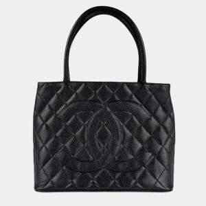 Chanel Medallion Black Caviar Skin Leather Tote Bag